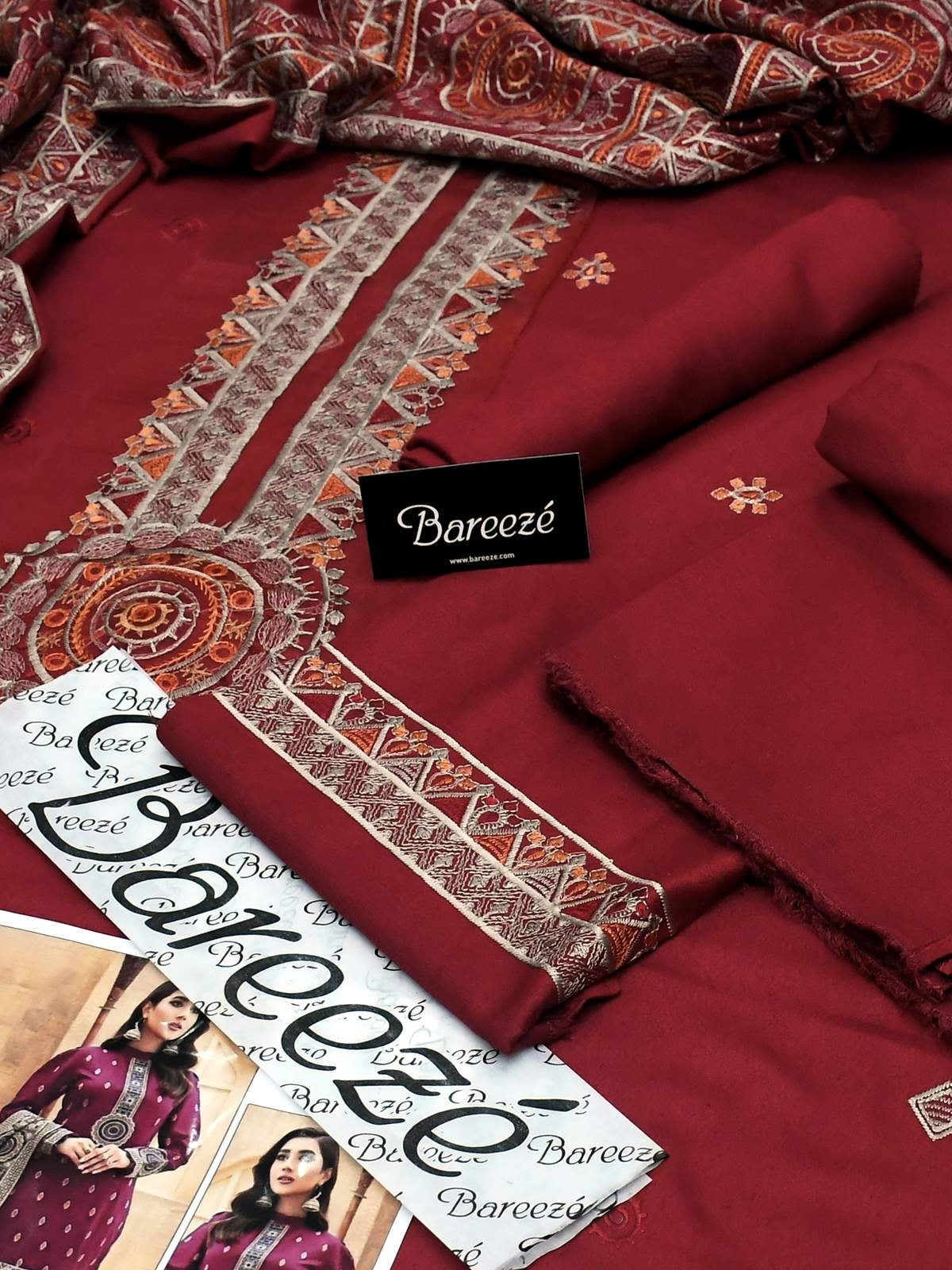 Bareeze karandi party wear 3pc dress