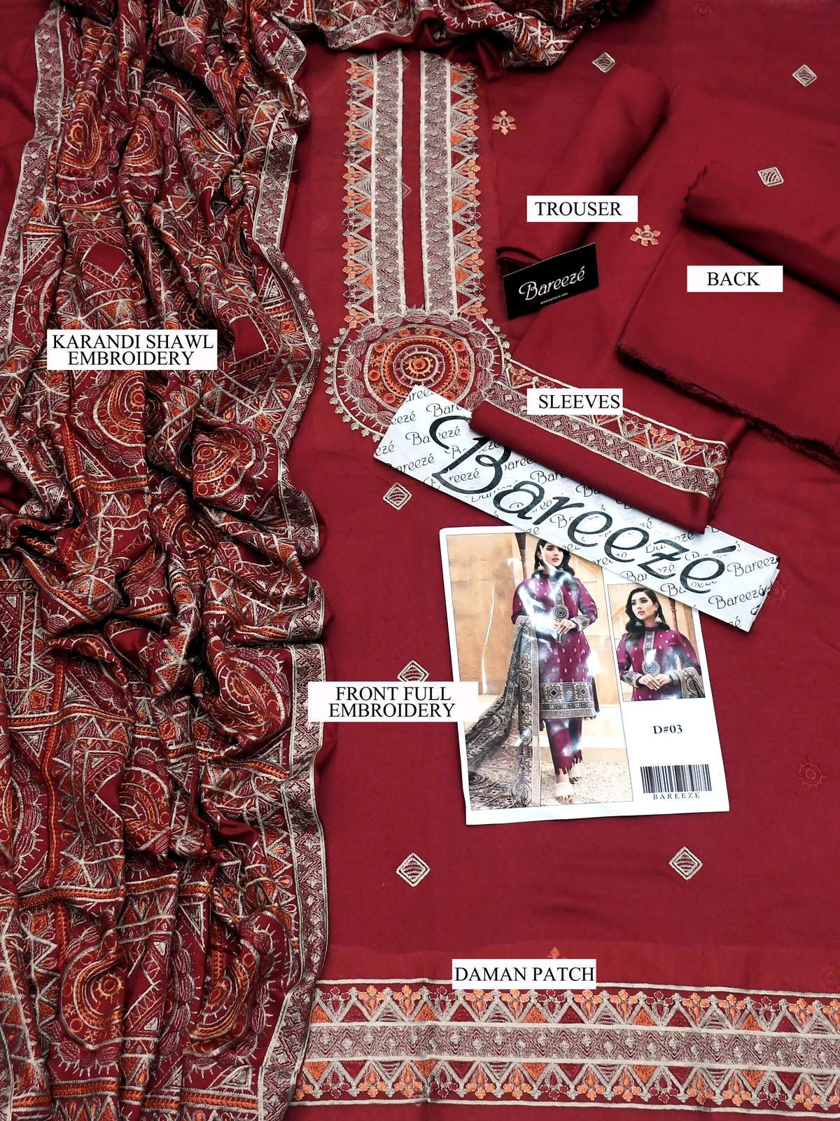 Bareeze karandi party wear 3pc dress
