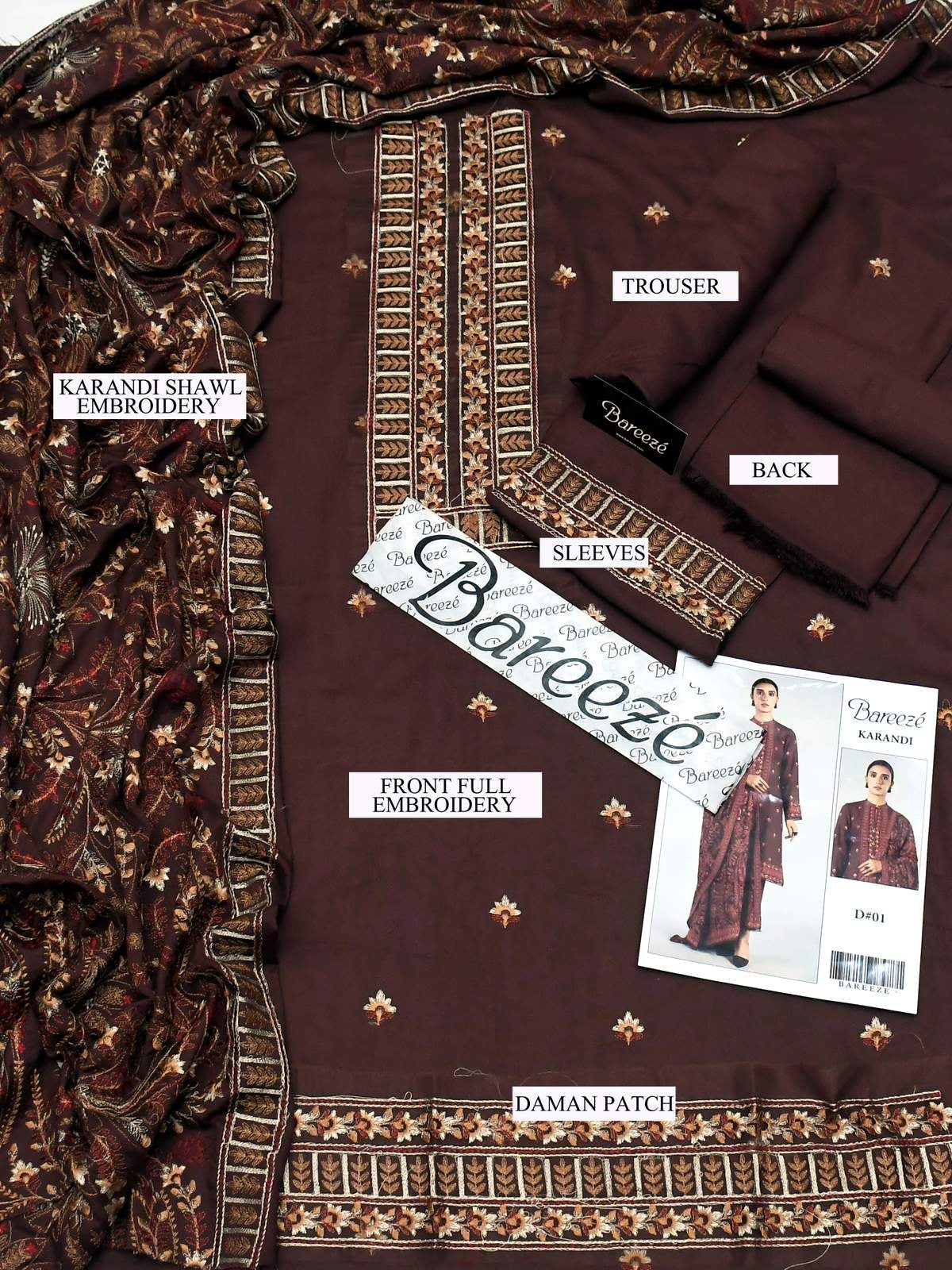 Bareeze karandi party wear 3pc dress